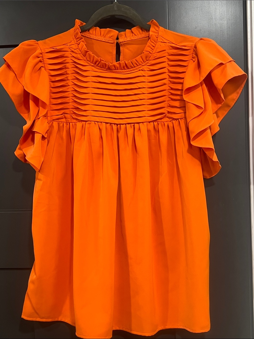 Women’s Ruffle Sleeve Pleated Yoke Top - Orange